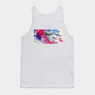 Red, White, and Blue Shark Tooth Fossil Paint Swirl Print Tank Top